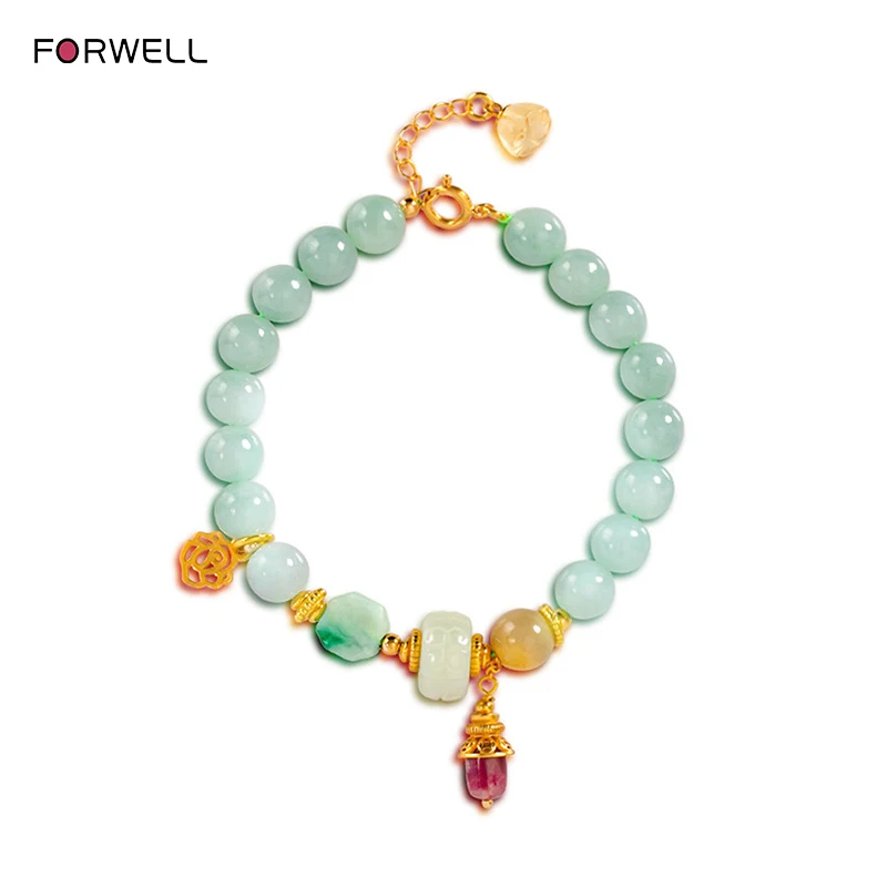 

FORWELL Top Natural Jadeite Bracelet For women Hetian Jade Retro Bead Bracelet Jewelry for Party And Wedding Mother's Day