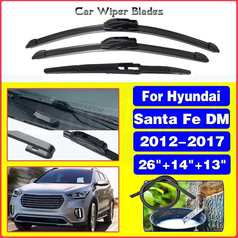 For Hyundai Santa Fe DM 2012-2017 Car Front Rear Wiper Blades Soft Rubber Windscreen Wipers Auto Windshield 26