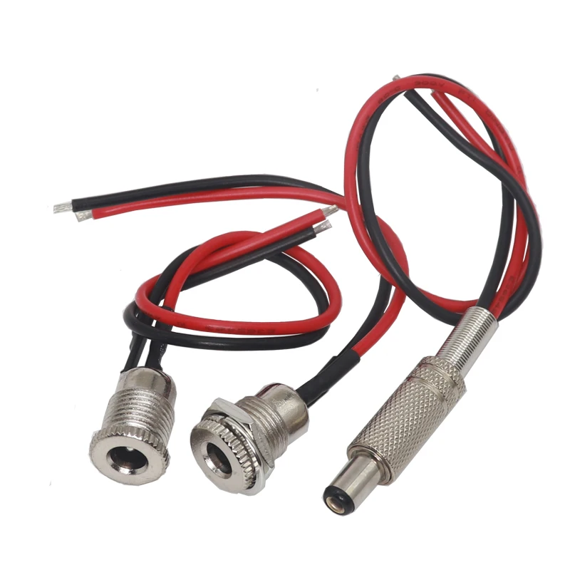 DC099 5.5 x 2.1mm 5.5 x 2.5mm DC Power Socket Threaded Female Connector Adapter With 20AWG Cable Wires DC-099 10CM 15CM 20CM