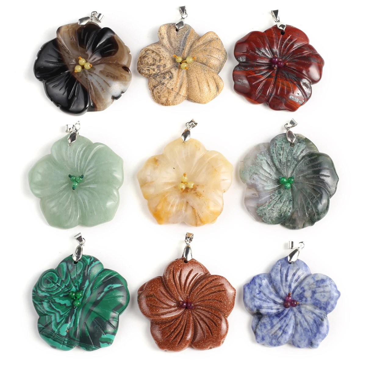 2023 Natural Agates Stone Pendant Charms Petal Shape Fashion for Women Making DIY Jewerly Necklace Accessories 48x48x8mm