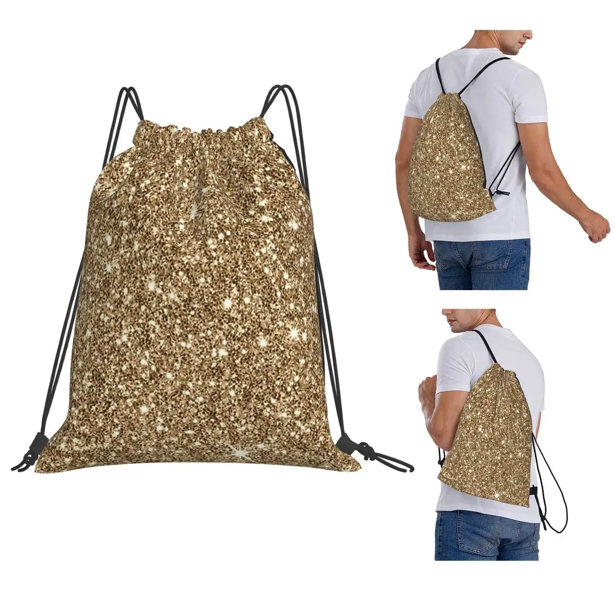 Gold Glitter Printing Backpacks Multi-function Drawstring Bags Sundries Bag Book Bags for Man Woman Students