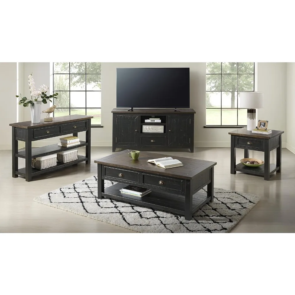 Madeira maciça Console e sofá mesa, Black Console com Brown Top