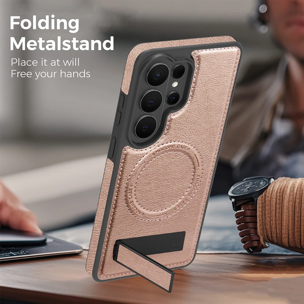 Magnetic Bracket Phone Case For Samsung Galaxy S26 S25 Ultra Plus S24 FE Edge 5G PU Leather Shockproof Cases Magnetism Charging - view 3