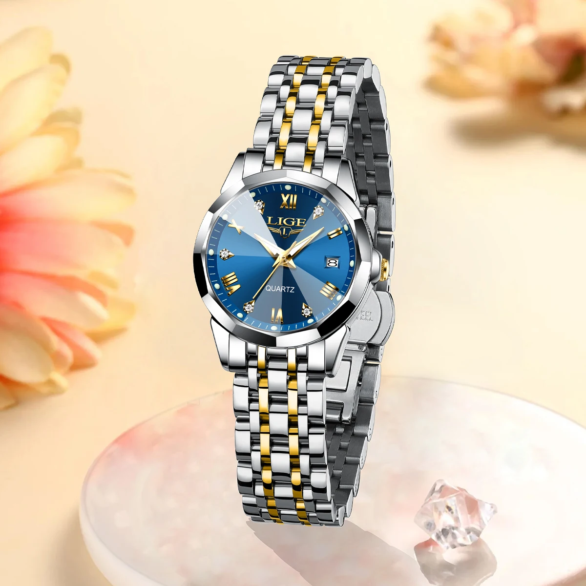 LIGE New Elegant Ladies Watch Fashion Waterproof Luminous Date Week Watch for Woman Gift Stainless Steel Women's Quartz Watches