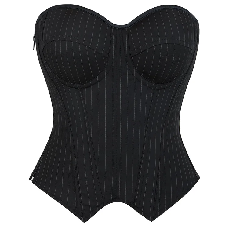 Corsé Rojo Sexy para Mujer, con Rayas y Color Sólido, Elegante, Estilo Vintage Gótico, con Sujetador, Cierre de Cordones y Cremallera, Top sin Tirantes, Faja Reductora