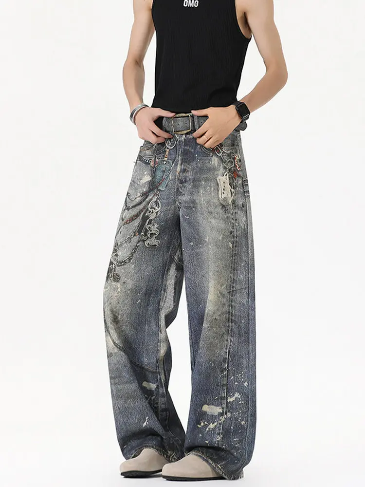 

Retro Washed Men's Jeans Summer Trendy Brand Handsome Street Loose Straight Leg Wide Leg Long Pants American High Street Style