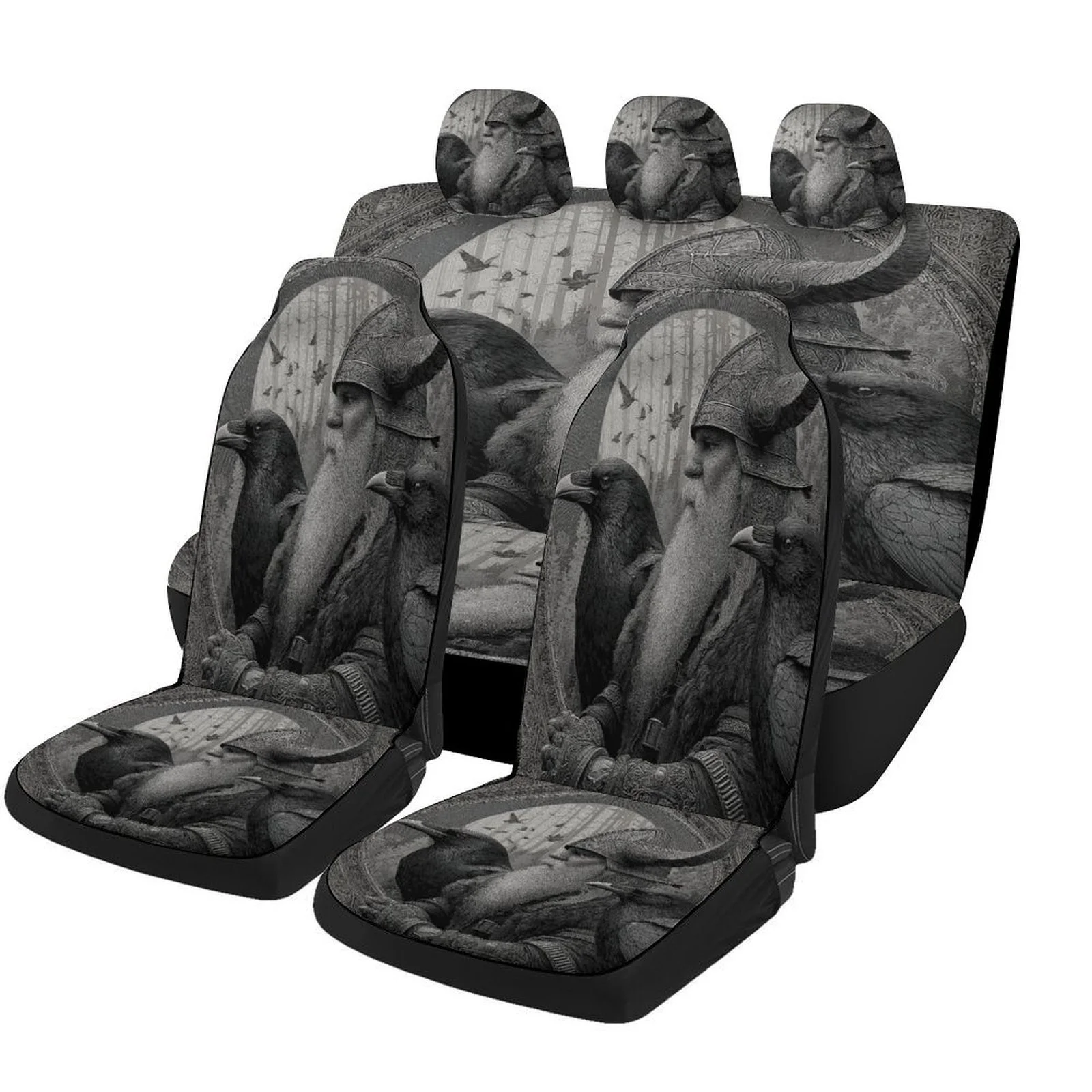 Car Seat Cover Set Featuring Viking And Raven Designs, Suitable For A Variety Of Vehicles. Stylish And Unique, This Full Set Inc