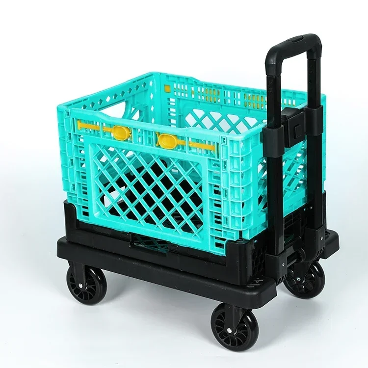 Tianyu Hot Sale Portable 4 Wheels Collapsible Plastic Foldable Detachable Basket Shopping Trolley