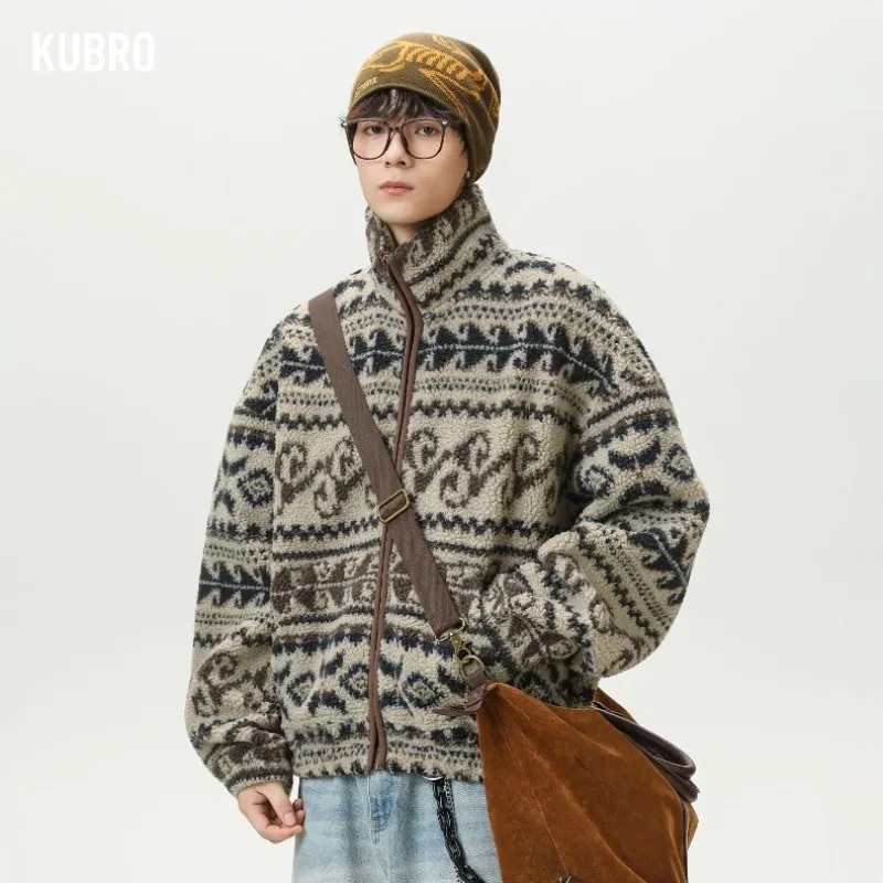 

Fashion Brand Series, Retro Style Fleece Jacket Men Autumn and Winter Style Stand Collar Cardigan Short Coat Straight Pants