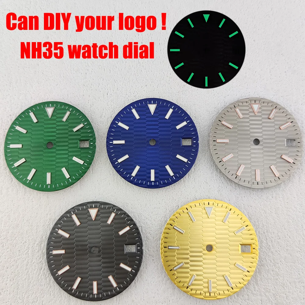 NH35 28.5mm watch dial green Luminous Replacement accessory fits NH35 movement Pattern customization 3 o'clock calendar window