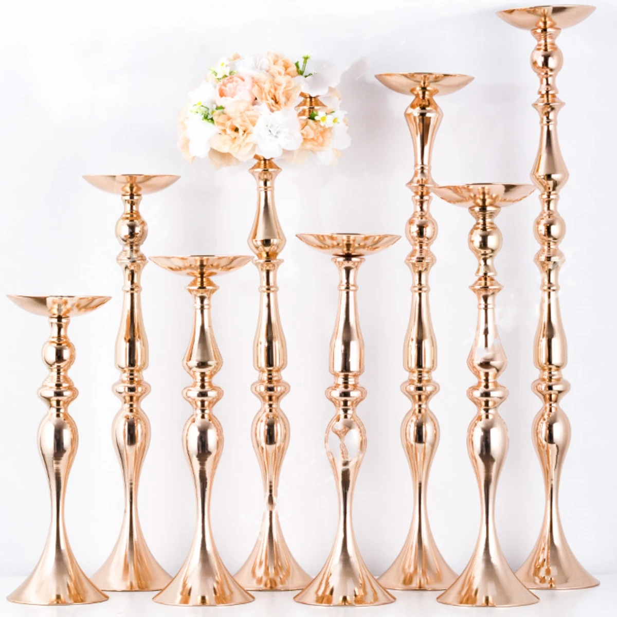 

15pcs)Tall Wedding Centerpieces Gold Candle Holder Flower Vase , White Metal Silver Flowers Stand for Party Tables Decorations