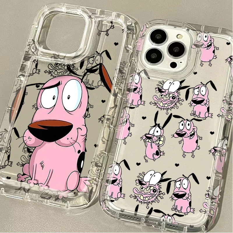 Courages Cowardly Dog Cartoon Case For iPhone 16 15 14 13 12 11 Pro Max XS X XR 8 7 Plus SE 2020 Shockproof Clear Silicone Cover