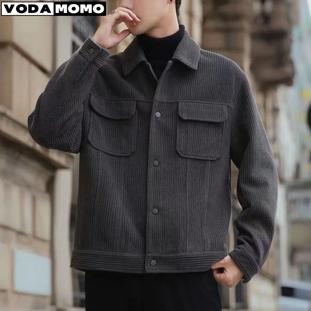 Moda coreana masculina jaqueta de veludo, gola virada para baixo, casaco quebra-vento, casacos, primavera, outono, novo