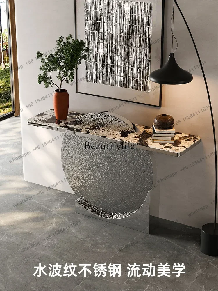 Customization Modern Simple Entrance Cabinet Natural Marble Living Room Light Luxury Premium Stainless Steel Luxury Stone Entran