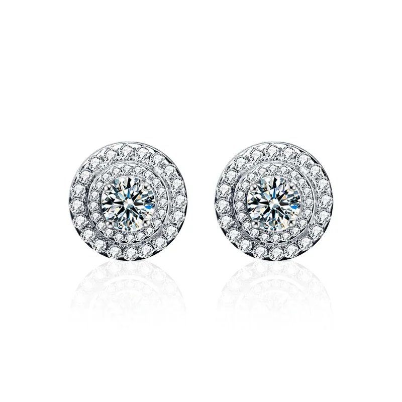 

Mozambican round full diamond stud earrings 18K gold women's Dongmen earrings ear jewelry D color