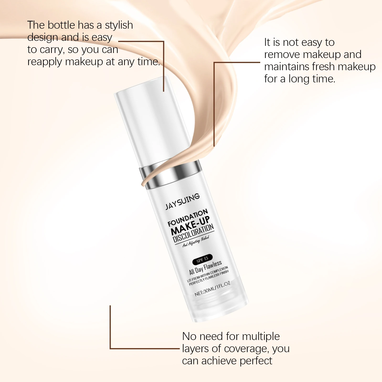 Jaysuing fond de teint maquillage décoloration longue durée hydratant nourrissant visage soins de la peau contrôle de l'huile tous les tons de peau