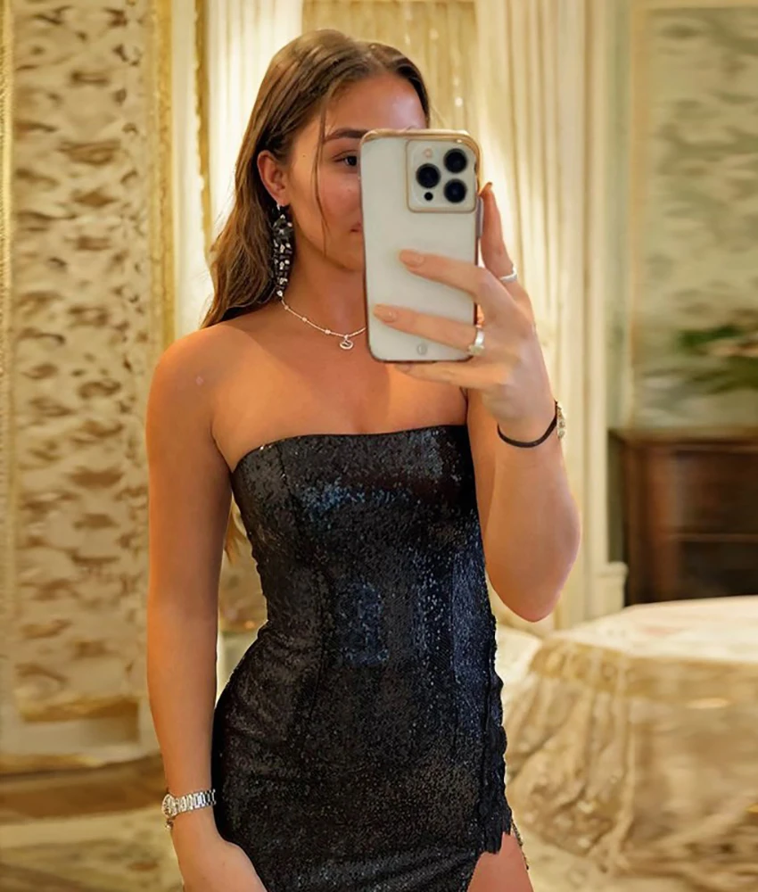 Vestido de noche recto con lentejuelas sexy personalizado, delicado, sin mangas, sin tirantes, hasta el suelo, فستانmavera