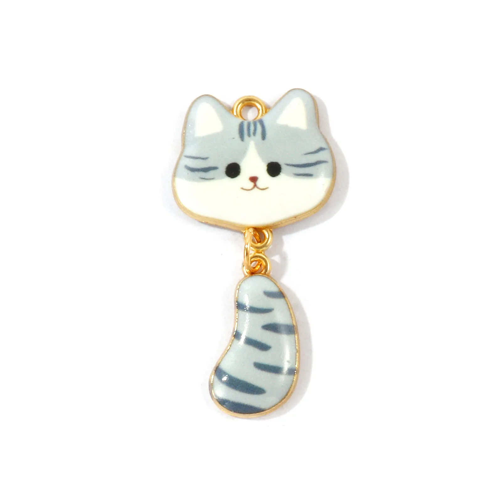 10 Stück Neue Cartoon-Katzen-Tier-Motiv-Anhänger, vergoldete Zinklegierung, mehrfarbige Emaille-Anhänger, DIY-Halskette, Armband, Schmuckgeschenk – Detail 1