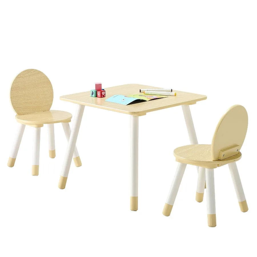 

Table and 2 Chairs Set Toddler Table and Chair Set with Rounded Edge Design and Graffiti Desktop Wooden Desk for Art Craf
