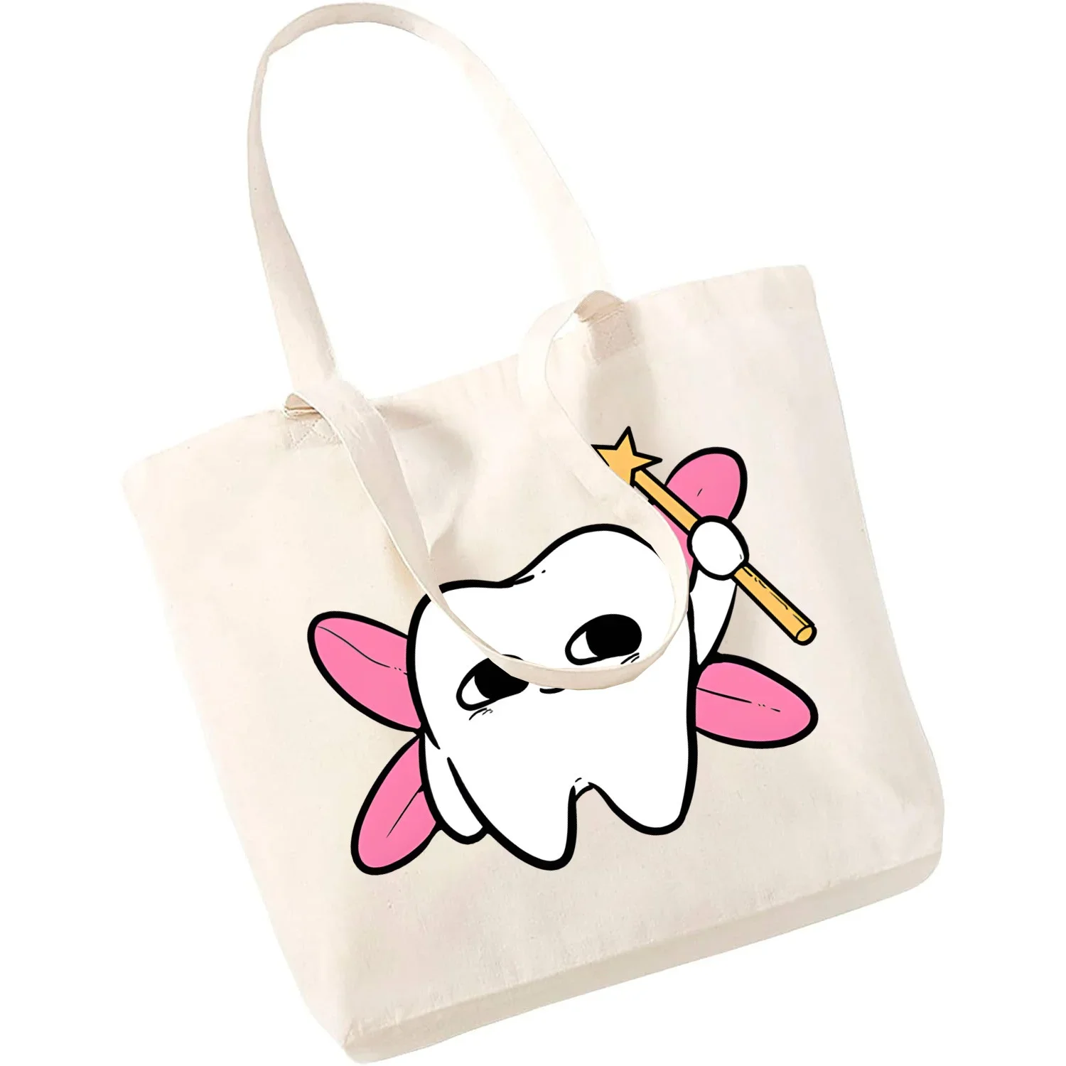 Aesthetic Funny Tooth Dentist Kawaii Shoulder Bag Art Canvas Bag Totes Simple Print Shopping Bags Girls Life Casual Pacakge