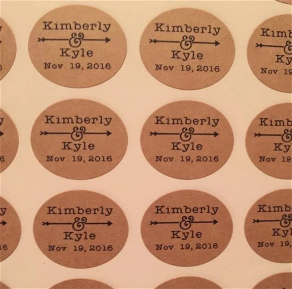 50PCS Personalized Stickers for Wedding, Shower, or Party - 1 inch round, favor labels with custom names with arrow, mini favor