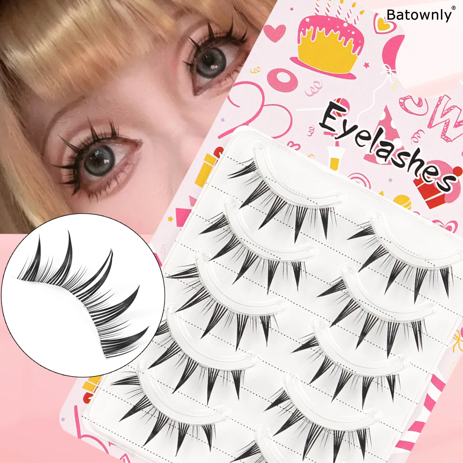5 par małych sztucznych rzęs Demon z przezroczystymi łodygami i spiczastymi końcówkami do cosplay w stylu Lolita