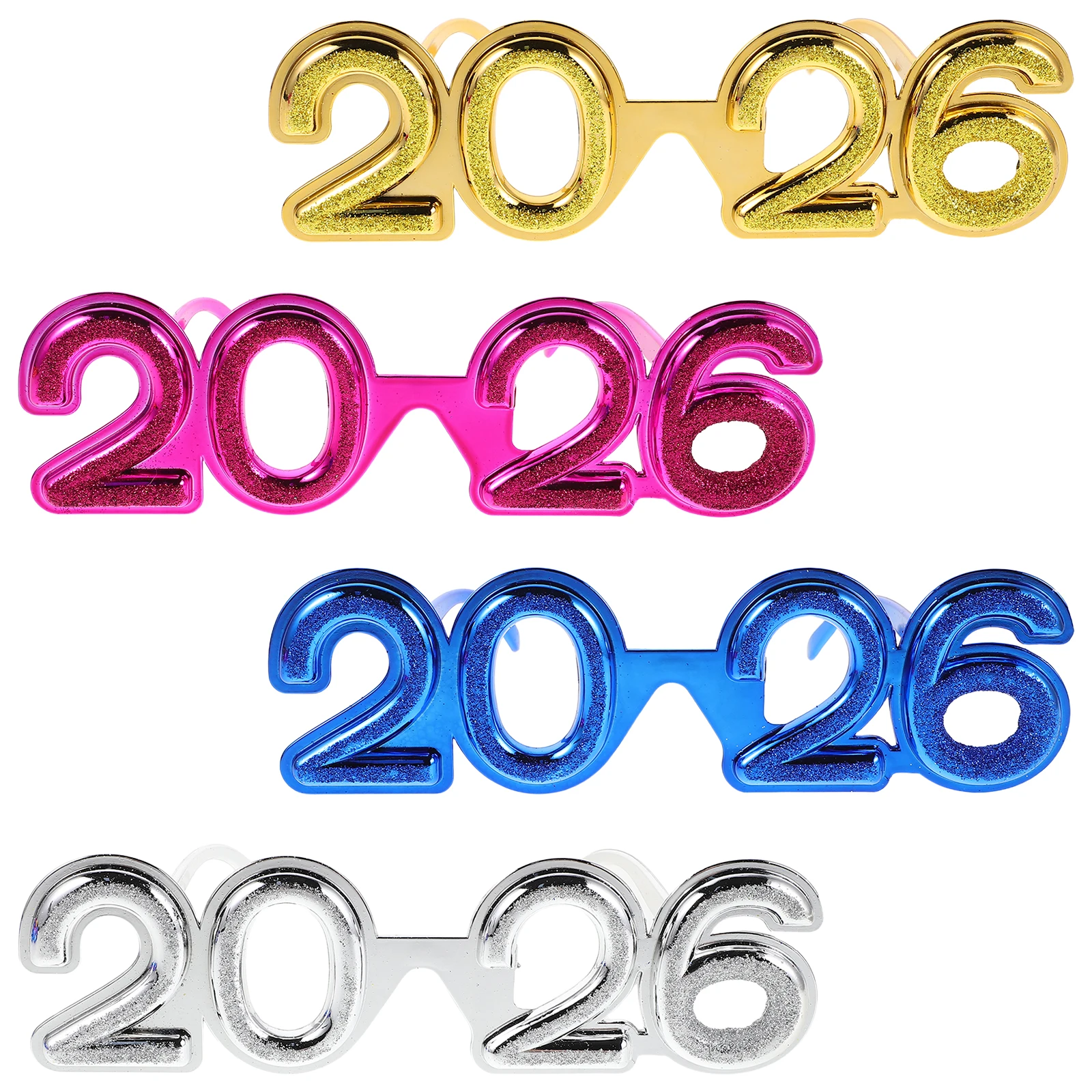 

4Pcs Party Glasses New Year 2026 Glitter Number Eyeglasses Plastic Photo Props Festive Holiday Eyewear Glitter Number Eyeglasses