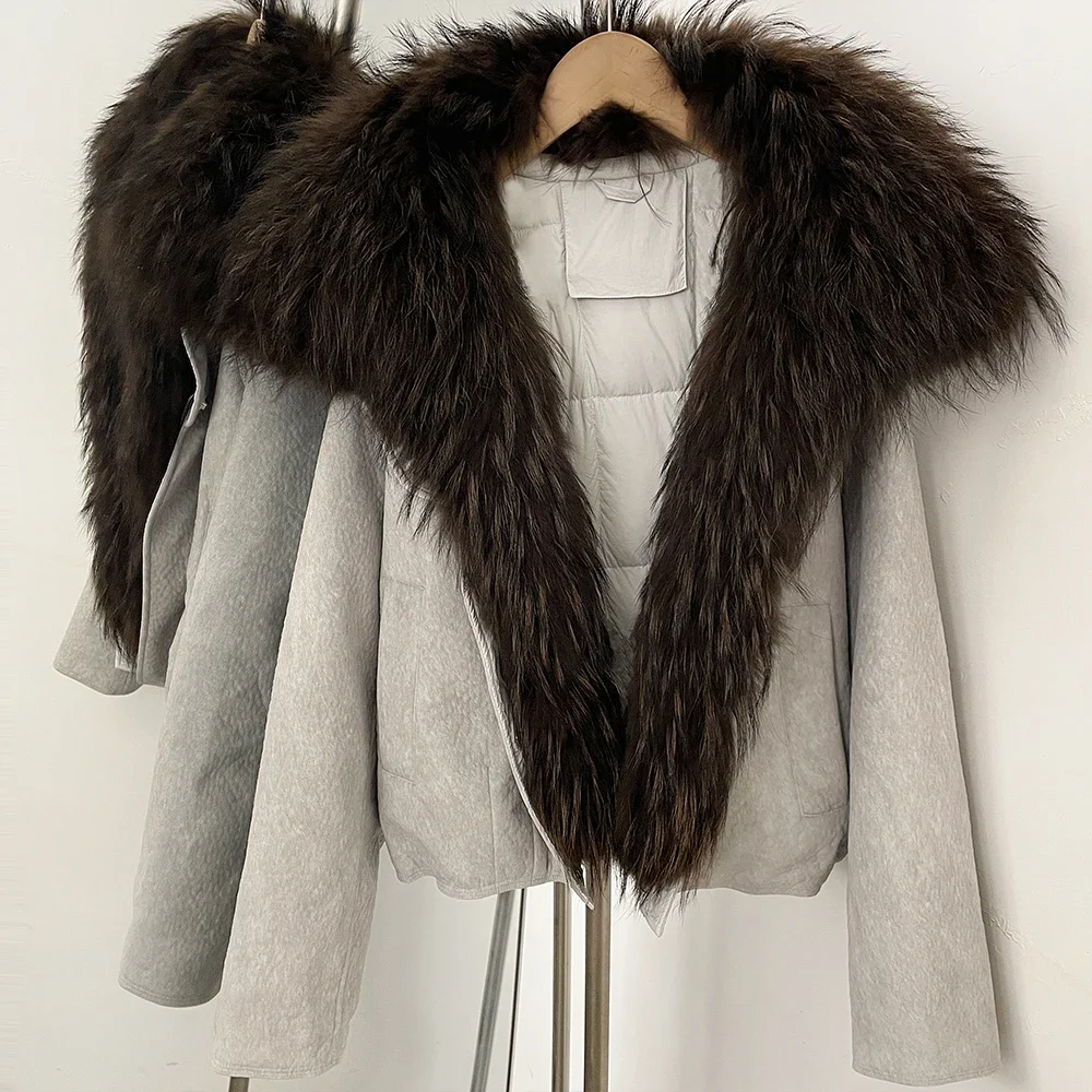 OFTBUY Winter-Daunenmäntel und -Parkas für Damen, locker geschnitten, mit großem Naturfellkragen, Entendaunenbekleidung, dicke, kurze Pufferjacke für Frauen – Detail 21