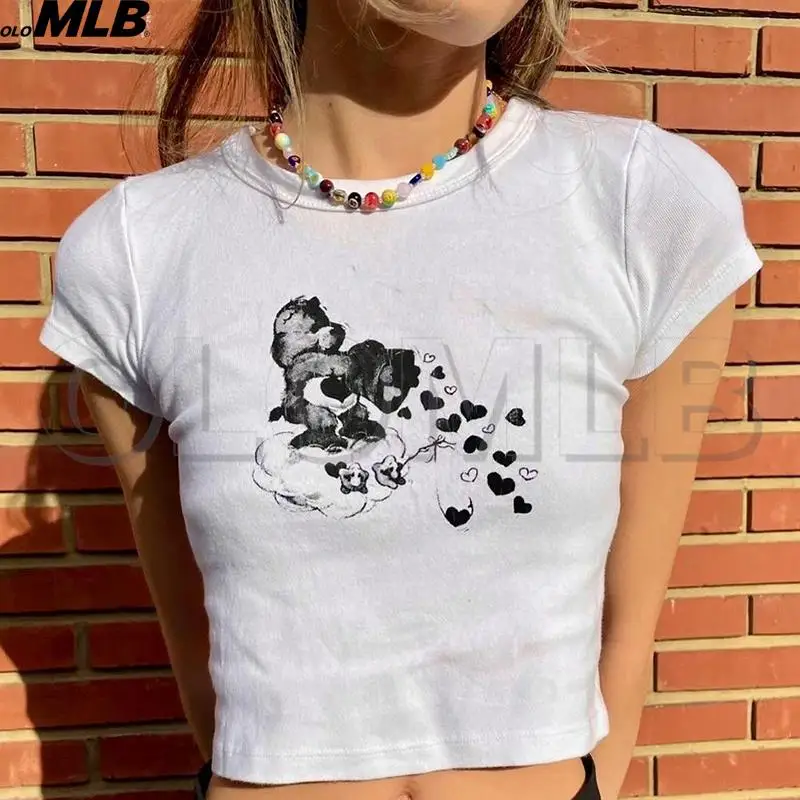 

Kawaii baby tee Short Sleeve T-shirt Vintage Graphic T Shirt Women Fairy grunge accessories Y2k clothes Crop Top O-neck Tshirt