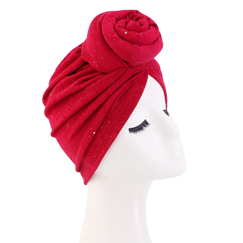 

Women Turban Hat Top Pre-Made Knotted Turban African Twist Headwrap Ladies Hair Accessories India Hat Chemo Cap Accessories