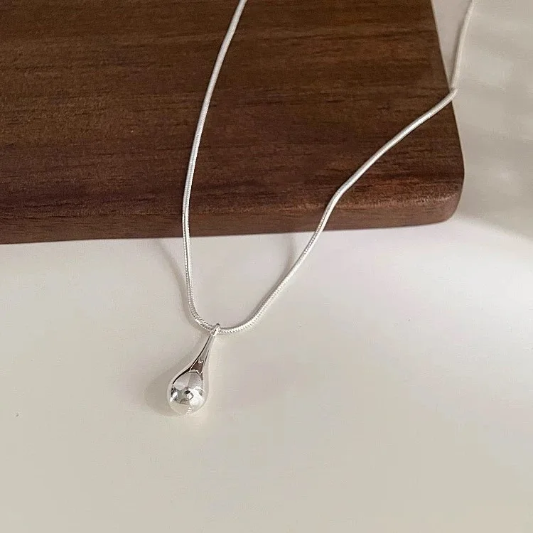 S925 Sterling Silver Necklace For Women Waterdrop Shape Fashion Minimalist Pendant Necklace Cute Charm Necklace Birthday Gift