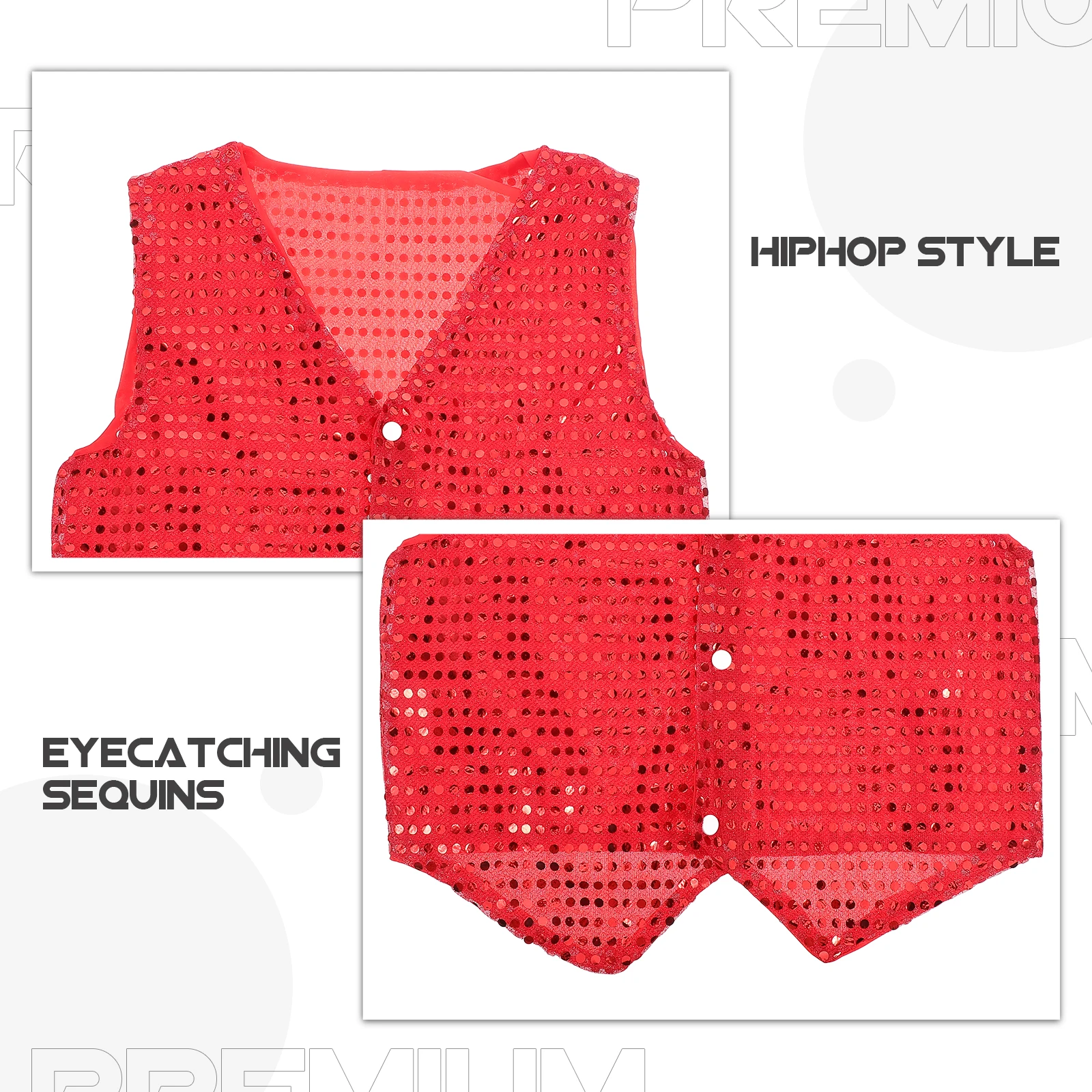 Kids Sequin Vest Red 140cm Hip Hop Dance Performance Jazz Party Shiny Glitter Jacket Boys Girls Stage Costume Tops