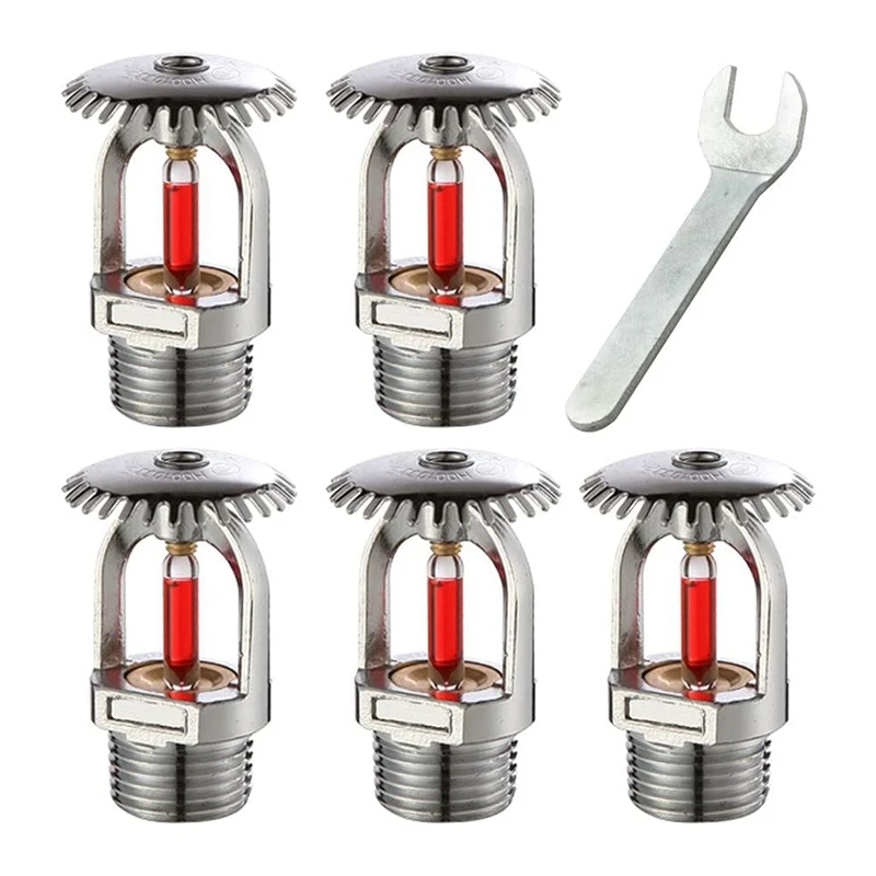 ABFU-5Pcs Fire Sprinkler-Head 155℉, Upright Sprinklers-Head Water Spray-Up 68℃ Quick Response 1/2Inch NPT Thread