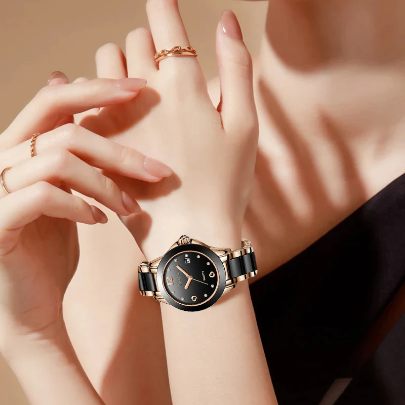 

LIGE брендовые кварцевые женские наручные часы Sunkta, керамика, модные роскошные элегантные часы с простым циферблатом для женщин, водонепроницаемые часы, подарки