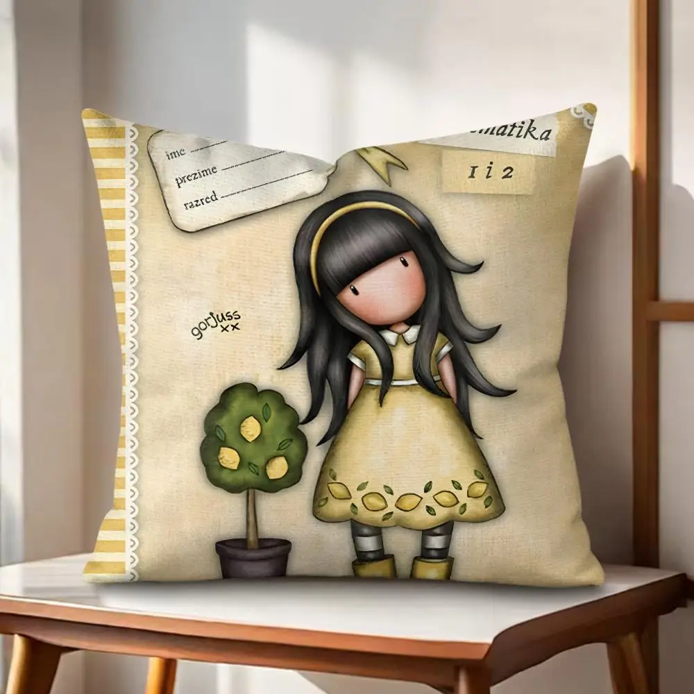 S-Santoro G-Gorjuss Cushion Cover Eco Linen Pillow Case Double-Sided Print Breathable Durable Zipper Home Decor Gift