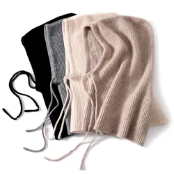 Cashmere Hats woolen Autumn Winter Knitted Hoodies Caps women Bib Hedging Ear Protection Neck Beanies
