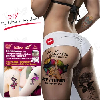 KeMeng DIY 5 ชุดขายส่งกระดาษสักชั่วคราว A4 ขนาดสติ๊กเกอร์รอยสักกันน้ําสําหรับเครื่องพิมพ์เลเซอร์และเครื่องพิมพ์อิงค์เจ็ท