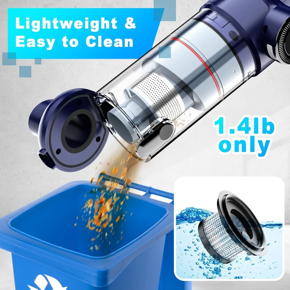 Aspiradora de mano inalámbrica - Aspiradora de coche con motor sin escobillas, fuerte succión de 15000 Pa con luz LED, cable tipo C, 2 descargas