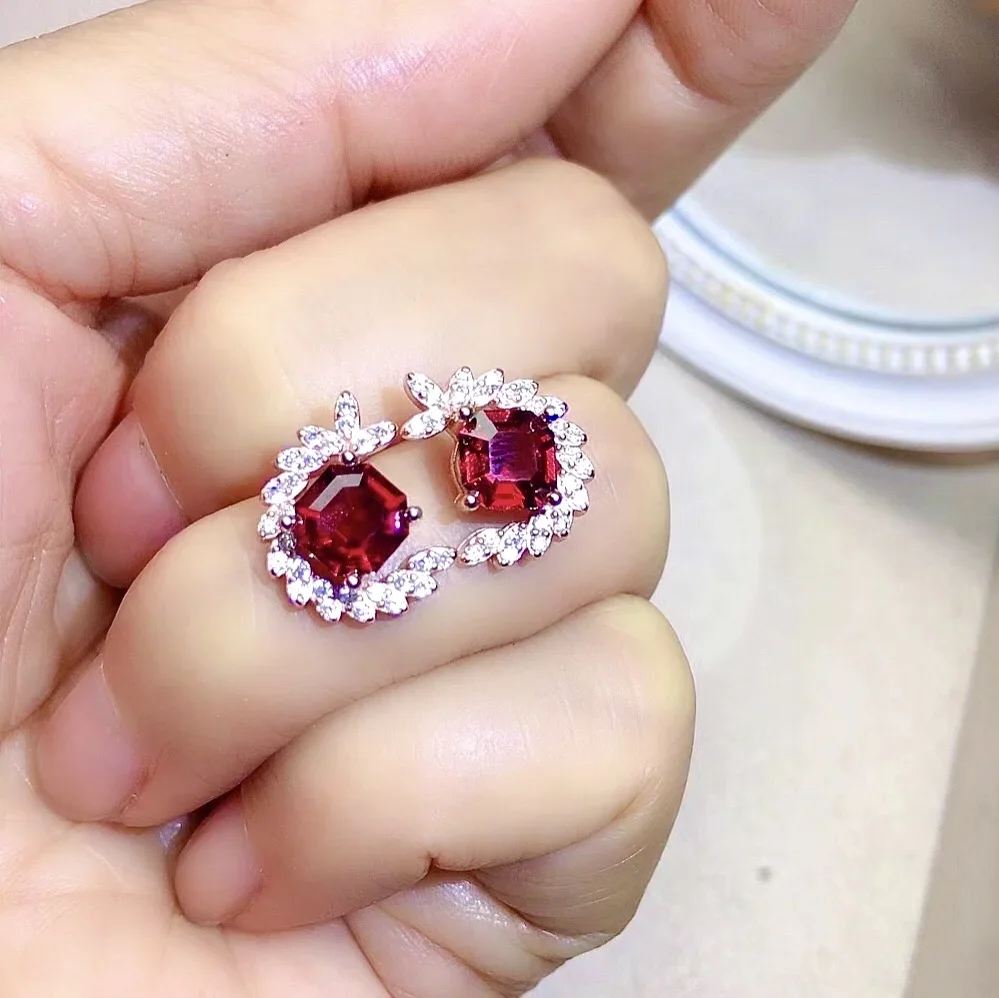 

Ослепительные серебряные серьги-гвоздики с гранатом для вечеринки, 6 мм, серьги из 100% натурального граната, серебро 925 пробы, ювелирные изделия с гранатом