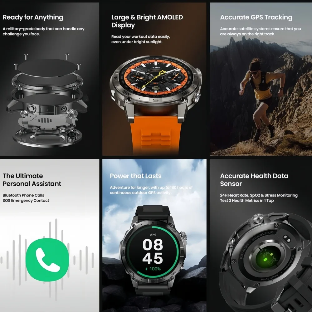 Zeblaze Stratos 2 Plus GPS الساعات الذكية للرجال والنساء البوصلة مقياس الارتفاع الجوي بلوتوث مكالمة هاتفية أوم reloj inteligente #2