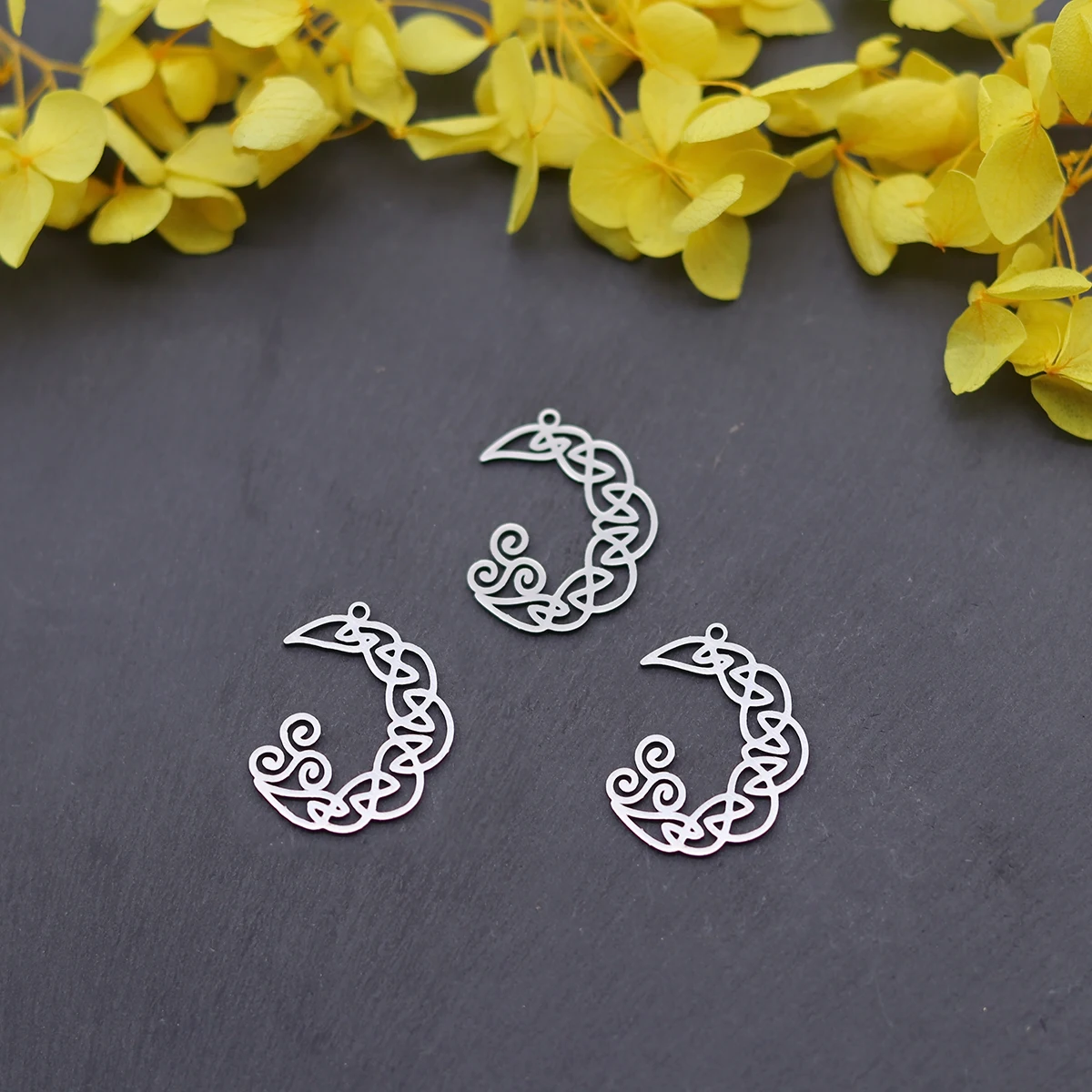 3 قطع الفولاذ المقاوم للصدأ دوامة الساحرة عقدة التمائم الهلال قلادة على شكل قمر سحر لصنع المجوهرات قلادة أقراط DIY اليدوية #2