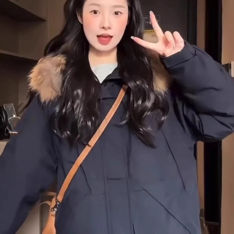 여성 겨울 후드 파카 솜 패딩 재킷 두꺼운 한국 스타일 레트로 스탠드 칼라 미니멀리스트 푸퍼 재킷 코트