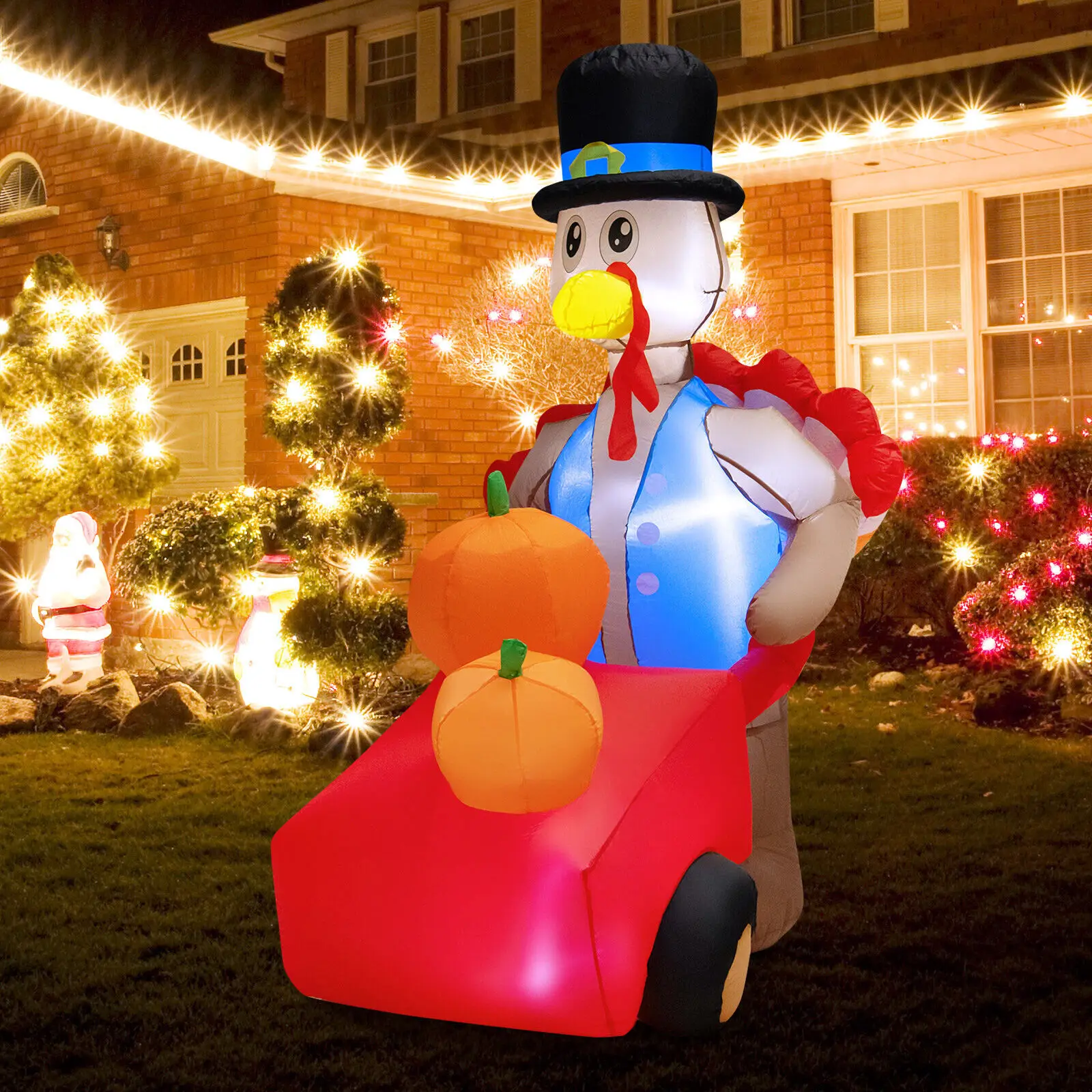 

Costway 6 FT Thanksgiving Inflatable Turkey Pushing Pumpkin Cart Lighted Holiday Decor