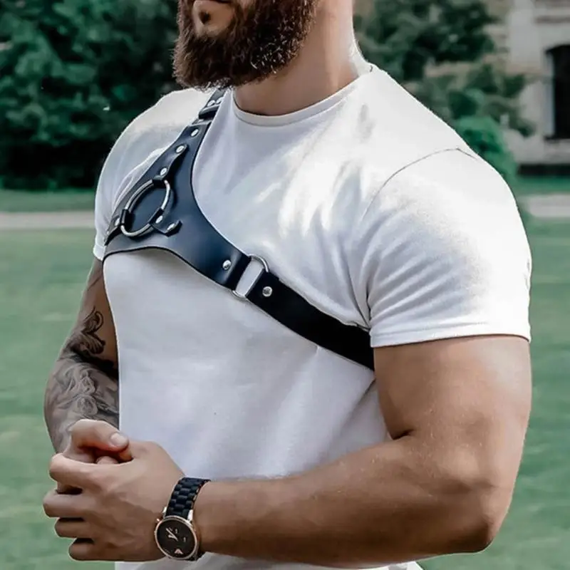 652F シャツスリーブホルダー PU レザー腕章カフアームレット調節可能な男性ナイトクラブ