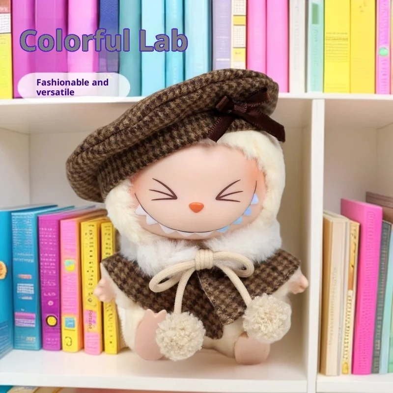 Vêtements de poupée Labubu, ensemble de 3 pièces de Style Chanel mignon, chapeau, Cape, châle, porte-clés en peluche, vêtements de poupée Labubu de 1ère/2e génération