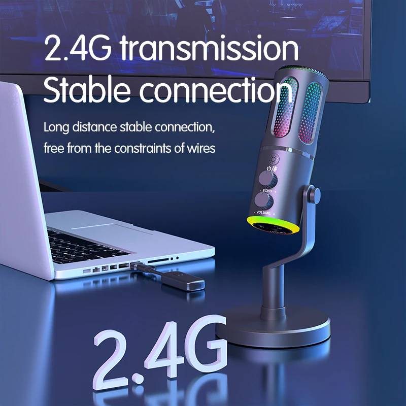 Professional 2.4G Wireless Omnidirectional Polar Pattern USB Computer Recording Microphone Echo Mute Comfortable Earpots Studio