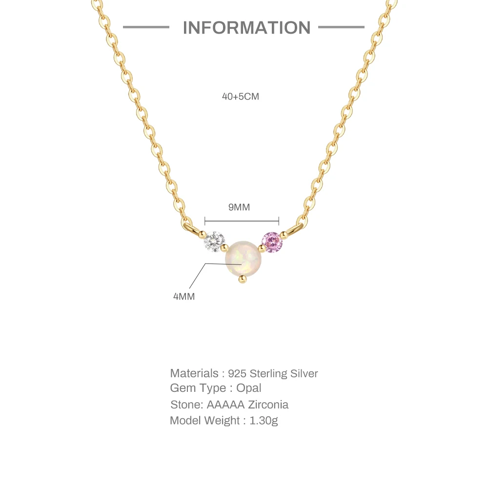 AIDE Authentic 925 Sterling Silver Chocker Opal Jewelry Chain Elegant Female Stunning Lovely White Opal CZ Pendant Necklaces