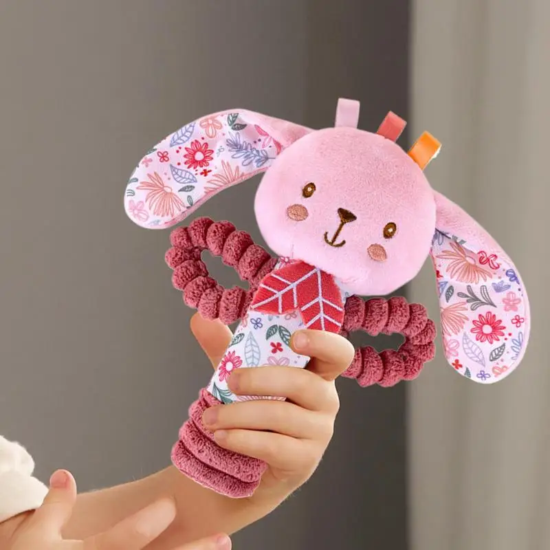 Plush Rattles สําหรับทารกน่ารักตุ๊กตาสัตว์ของเล่นกระต่ายช้าง Rattles นุ่มแหวน Rattle Sensory ของเล่น Plush Rattle Shaker สีชมพู