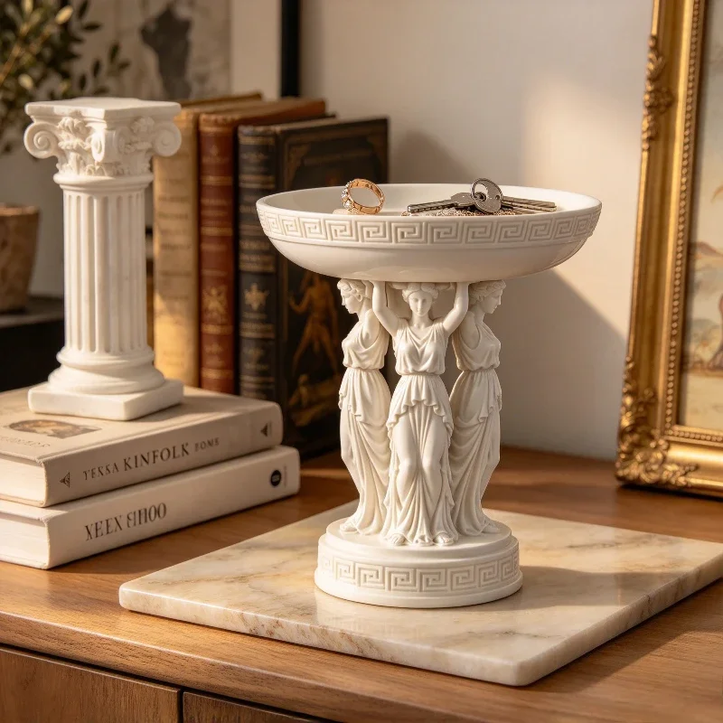 Greek Caryatid Decorative Bowl,Vintage Goddess Statue Bowl,Jewelry&Key Storage Dish,Tabletop Centerpiece for Home Entryway Decor