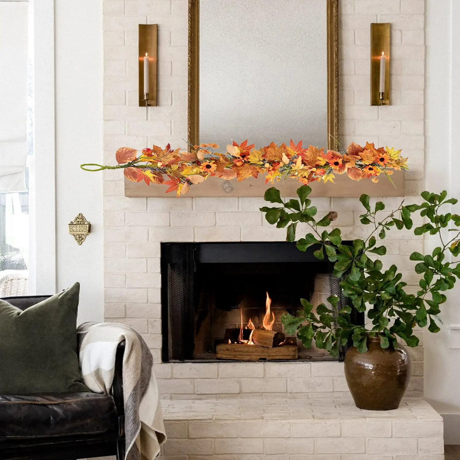 

Осенняя гирлянда 5,9 футов, украшения на День Благодарения, тыквенные листья, осенняя гирлянда, уличный декор для вечеринки, камина, передняя дверь, патио